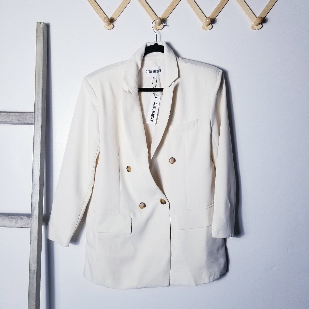 NWT STEVE MADDEN CREAM OVERSIZED DOUBLE BREASTED BLAZER SIZE XS